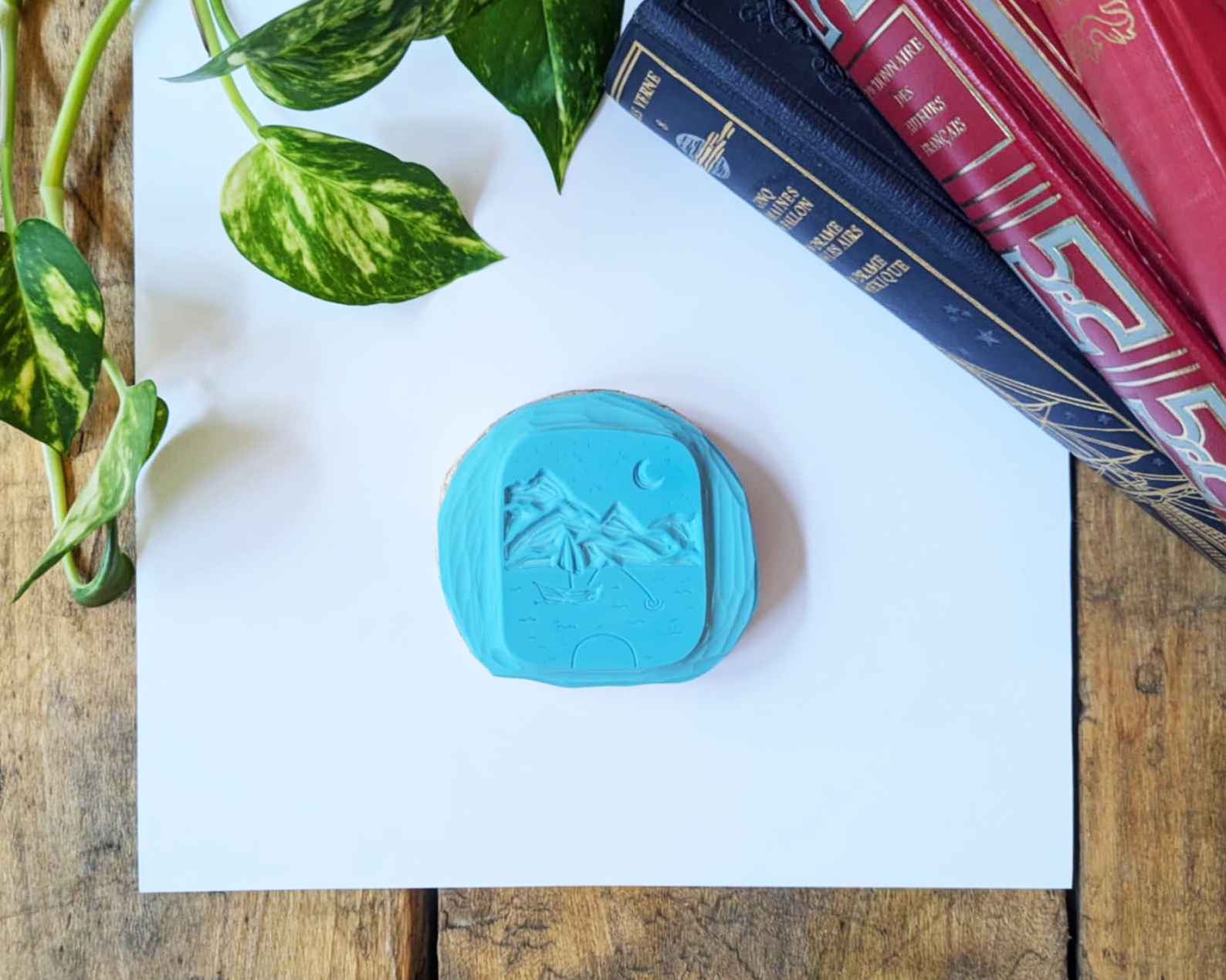 Tampon ex-libris « Lac » personnalisable – Gravé à la main à Lyon sur bois flotté – Image 4