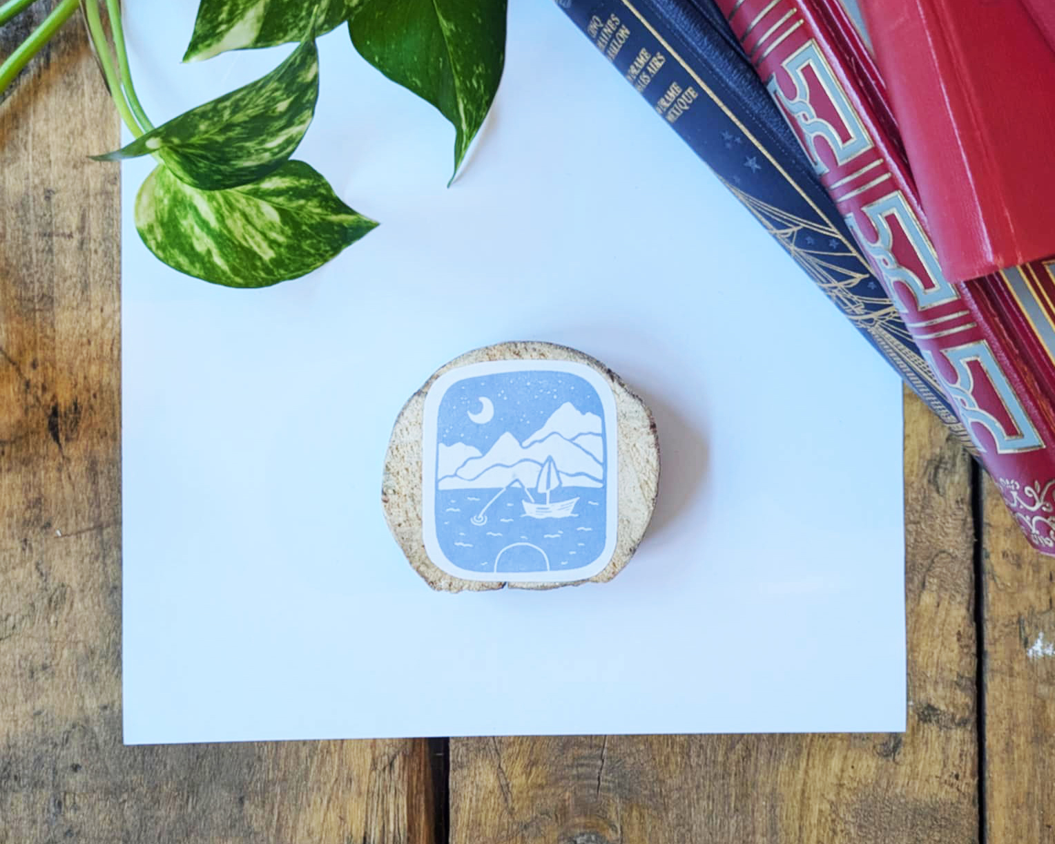 Tampon ex-libris « Lac » personnalisable – Gravé à la main à Lyon sur bois flotté – Image 5